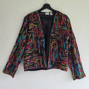 Chico's Colorful Ribbon Blazer 1 / M Semi-sheer Open Front Party Evening